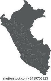 Vector blank map of Peru with departments, provinces and administrative divisions. Editable and clearly labeled layers.