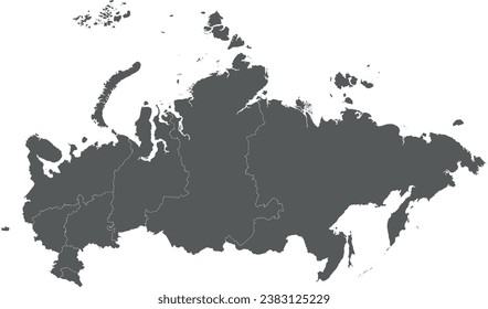 Vector blank map of Russia with regions or or federal districts and administrative divisions. Editable and clearly labeled layers.