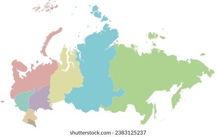 Vector blank map of Russia with regions or or federal districts and administrative divisions. Editable and clearly labeled layers.