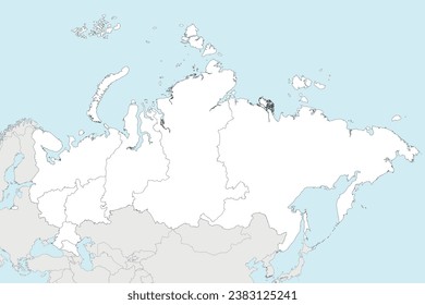 Mapa en blanco de vectores de Rusia con regiones o distritos federales y divisiones administrativas, y países vecinos. capas editables y claramente etiquetadas.