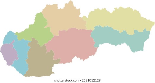 Vector blank map of Slovakia or Slovak Republic with regions or territories and administrative divisions. Editable and clearly labeled layers.