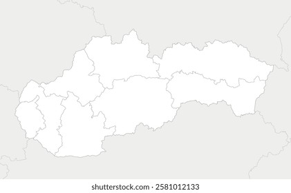 Vector blank map of Slovakia or Slovak Republic with regions and administrative divisions, and neighbouring countries and territories. Editable and clearly labeled layers.