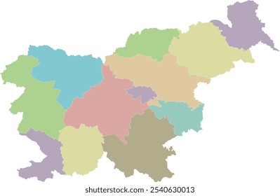 Mapa en blanco del Vector de Eslovenia con regiones o territorios estadísticos y divisiones administrativas. Capas editables y claramente etiquetadas.