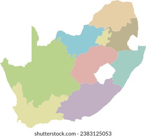 Blankokarte Südafrikas mit Provinzen und Verwaltungsabteilungen. Bearbeitbare und deutlich gekennzeichnete Schichten.