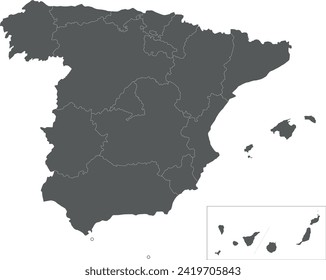 Vector blank map of Spain with regions and territories and administrative divisions. Editable and clearly labeled layers.