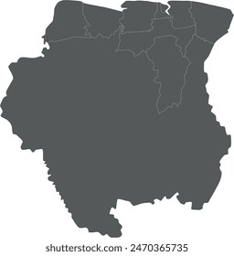 Vector blank map of Suriname with districts and administrative divisions. Editable and clearly labeled layers.