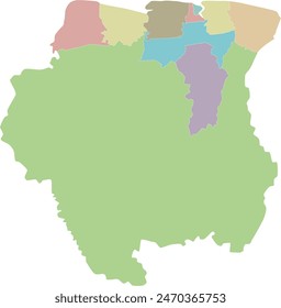 Vector blank map of Suriname with districts and administrative divisions. Editable and clearly labeled layers.