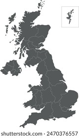 Vector blank map of UK with administrative divisions. Editable and clearly labeled layers.