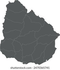 Vector blank map of Uruguay with departments and administrative divisions. Editable and clearly labeled layers.