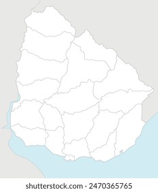 Vector blank map of Uruguay with departments and administrative divisions, and neighbouring countries. Editable and clearly labeled layers.