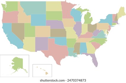 Mapa en blanco de Vector de Estados Unidos con estados y divisiones administrativas. Capas editables y claramente etiquetadas.