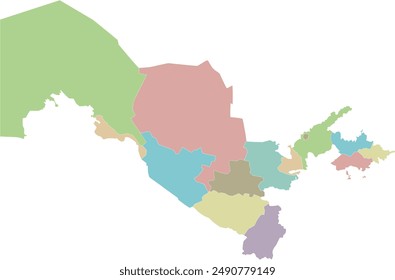 Vector blank map of Uzbekistan with regions or territories and administrative divisions. Editable and clearly labeled layers.