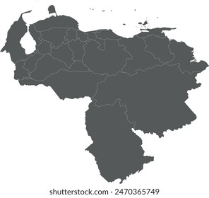 Vector blank map of Venezuela with states, capital district, federal dependencies and administrative divisions. Editable and clearly labeled layers.