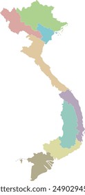 Vector blank map of Vietnam with regions or territories and administrative divisions. Editable and clearly labeled layers.