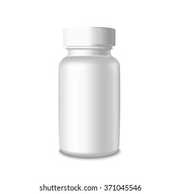 Vector blank medical plastic packaging bottle for pills Isolated on white background