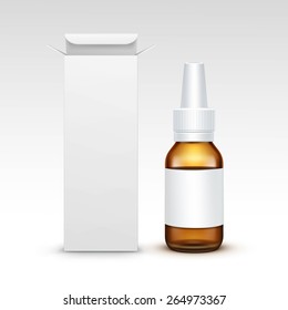 Vector Blank Medicine Medical Glass Spray Bottle Packaging Package Box Label Isolated on White Background