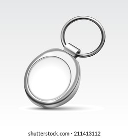 Vector Blank Metal Round Keychain with Ring for Key Isolated on White Background