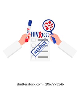 Vector en blanco con resultados negativos o análisis de sangre para el VIH. Día Mundial del SIDA.