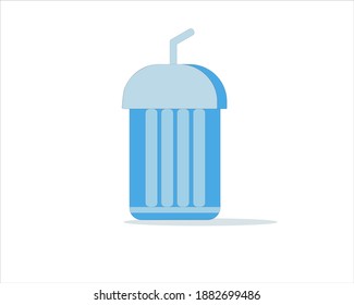 Vector Blank Ocher Paper Cups Vector. Tea Bags Mock Up. Coffee Cup Blank. Soda, Soft Drinks Cup Template. Tube Straw. 3D Object Isolated On Blue. Fast Food Illustration