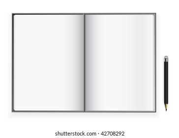 vector blank open book pages with pencil