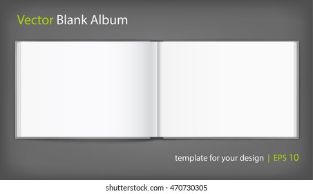 Vector blank of open hardcovered album on neutral grey background. Using mesh. Template