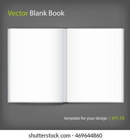 Vector blank of open hardcovered book on neutral grey background. Using mesh. Template