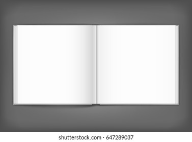 Vector blank of open magazine on neutral grey background. Square format. Using mesh. Template