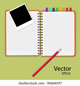 vector of blank open notepad on light color background.