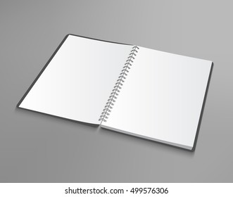 Vector blank opened notebook on gray background