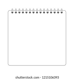 Vector blank opened spiral vertical notebook page. Square notebook page. 