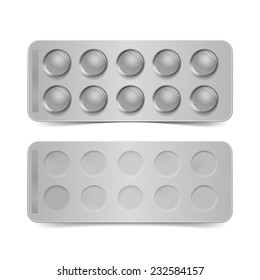 Vector Blank Pack for Pills Isolated on White Background