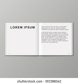 Vector blank pages on gray background. Open book template.