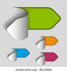 etiquetas de flecha de corte de papel en blanco vectorial
