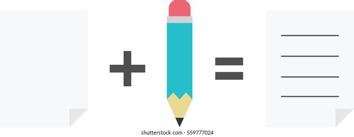 Vector blank paper plus pencil equals lined paper.