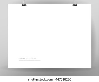 Vector blank paper sheet hanging isolated. Placard, banner, poster, advertisement backdrop template. Mock up. Text place. Business advertising sample. 