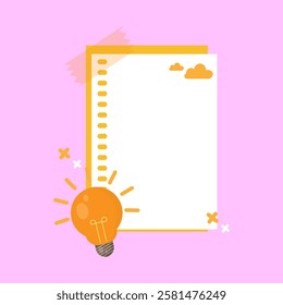 vector of blank paper used as a note with a yellow light sticker