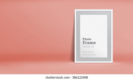 Vector, Blank Photo Frame in pastel rose orange studio room, Template mock up for display or montage of your content,Business presentation backdrop, 16:9 ratio background