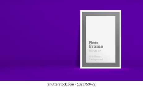 Vector of Blank Photo Frame in vivid violet studio room, Template mock up for display or montage of your content,Business presentation backdrop, 16:9 ratio background