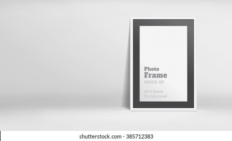 Vector, Blank Photo Frame in white studio room, Template mock up for display or montage of your content,Business presentation backdrop, 16:9 ratio background