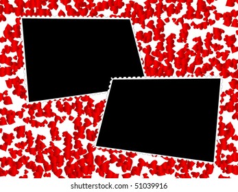Vector - Blank photo frames on the heart background