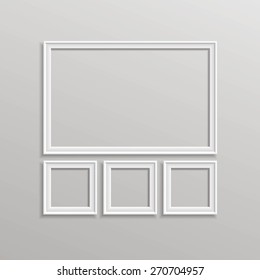 Vector Blank Picture Frame Template Composition Set Isolated on Wall Background