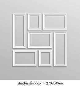 Vector Blank Picture Frame Template Composition Set Isolated on Wall Background