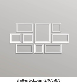 Vector Blank Picture Frame Template Composition Set Isolated on Wall Background