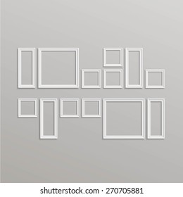 Vector Blank Picture Frame Template Composition Set Isolated on Wall Background