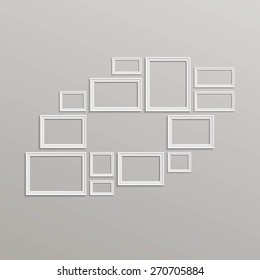 Vector Blank Picture Frame Template Composition Set Isolated on Wall Background