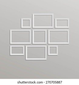Vector Blank Picture Frame Template Composition Set Isolated on Wall Background