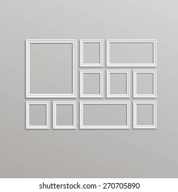 Vector Blank Picture Frame Template Composition Set Isolated on Wall Background
