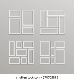 Vector Blank Picture Frame Template Composition Set Isolated on Wall Background
