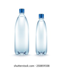 Vektorillustration Blank Plastikflasche mit blauem Wasser einzeln auf weißem Hintergrund