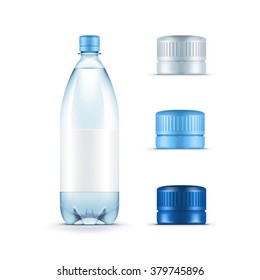 Vector Blank Plastic Blue Water Bottle with Set of Caps Isolated on White Background svg
